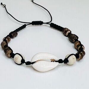 String Cowrie Bracelet Beaded Adjustable Wood Beads